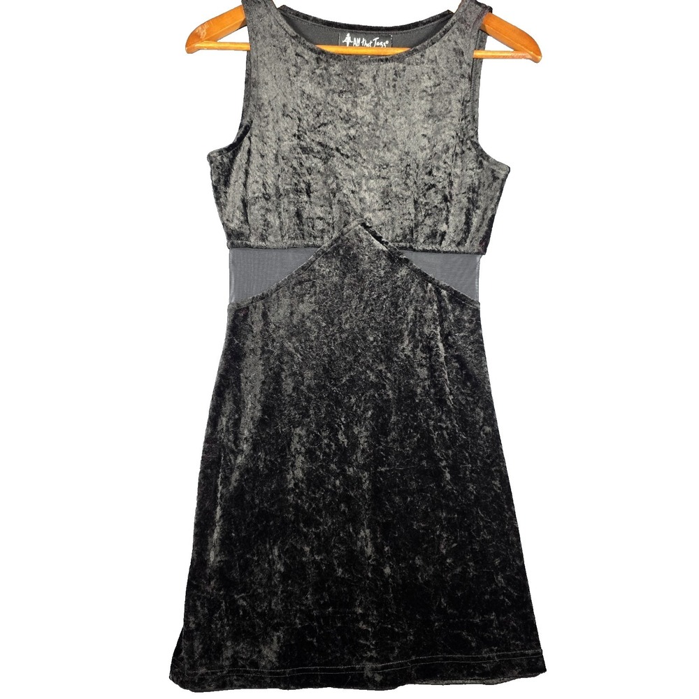 Vintage All That Jazz Crushed Black Velvet Mini Dress Mesh Cutout Punk 4/6